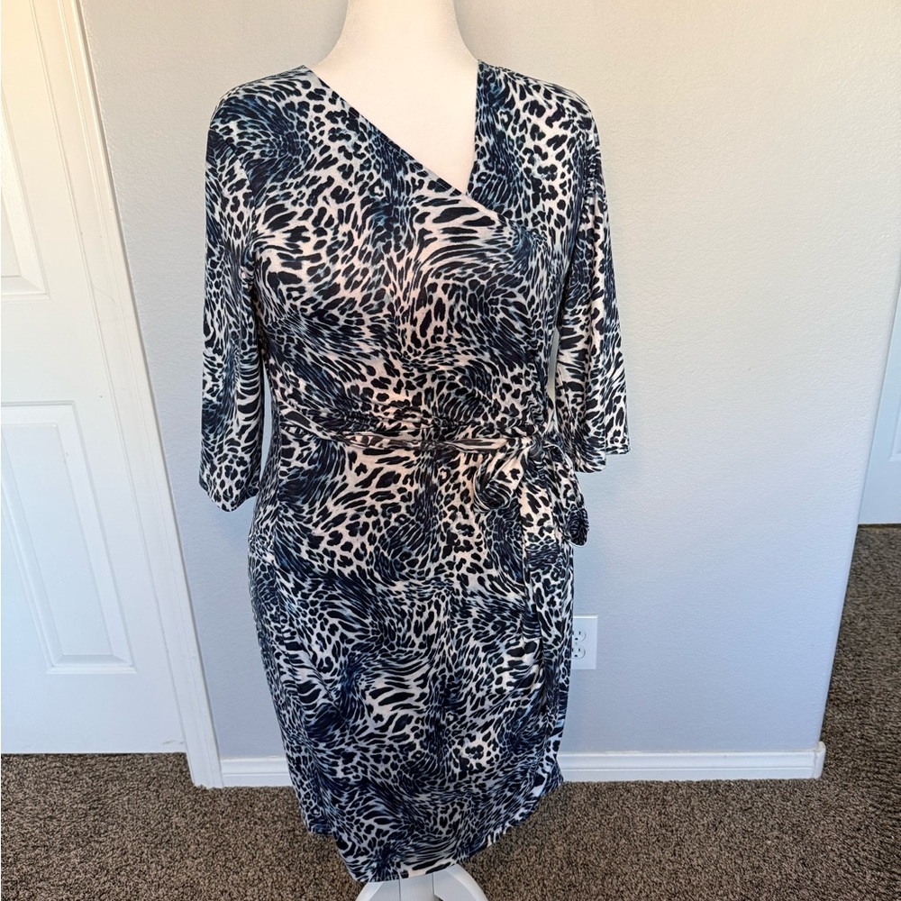 Berydress White, Black, and Blue Wrap Dress